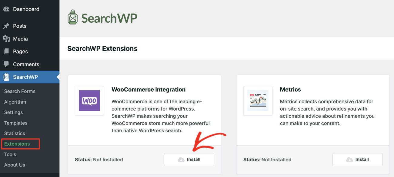 Installing the WooCommerce Integration extension for SearchWP