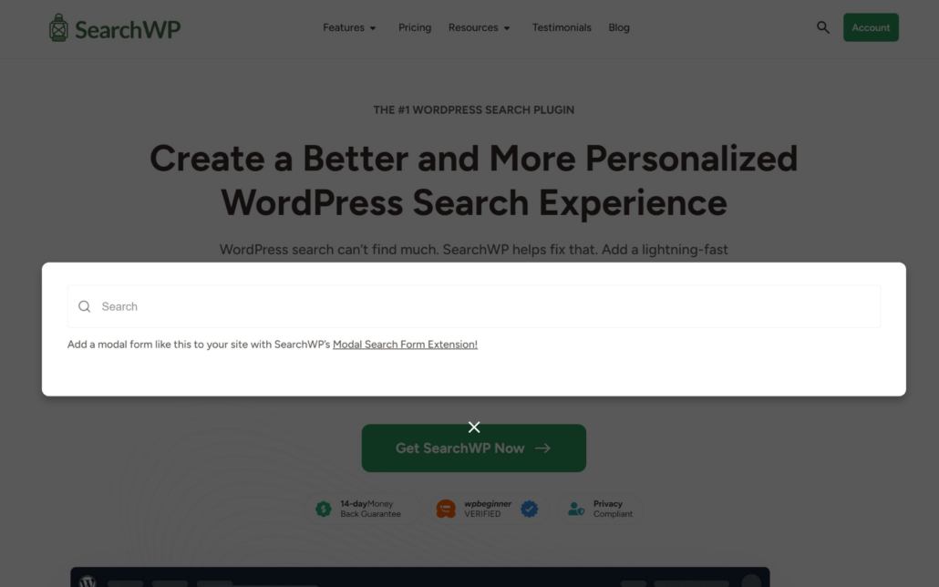 Modal search form in SearchWP