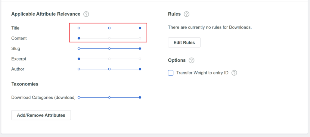 Move slider to change download weights