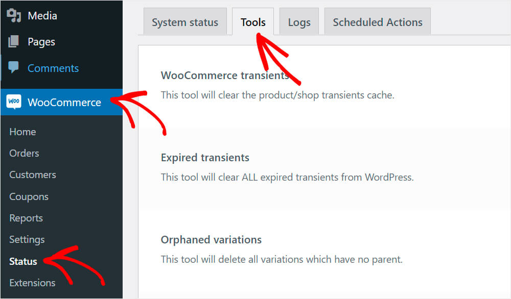 navigate to the WooCommerce tools
