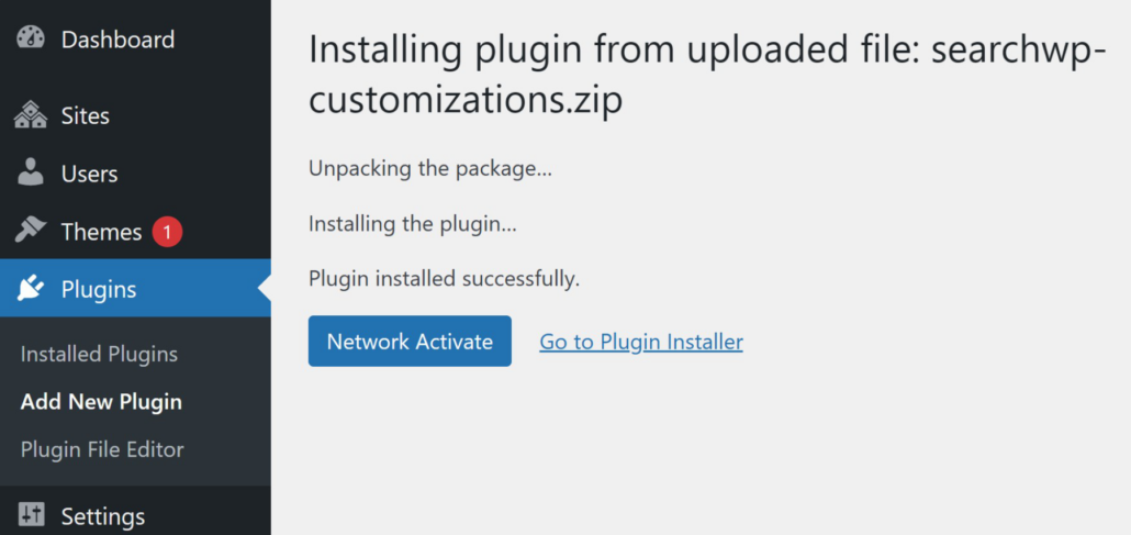 Network activate SearchWP customization plugin