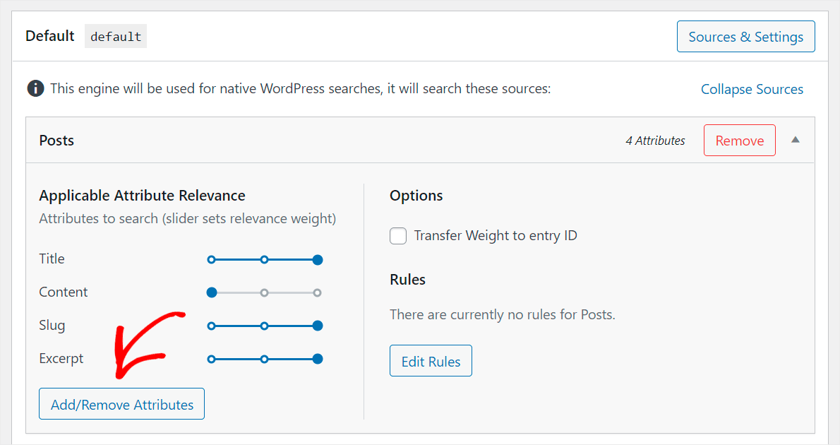 press Add Remove attributes