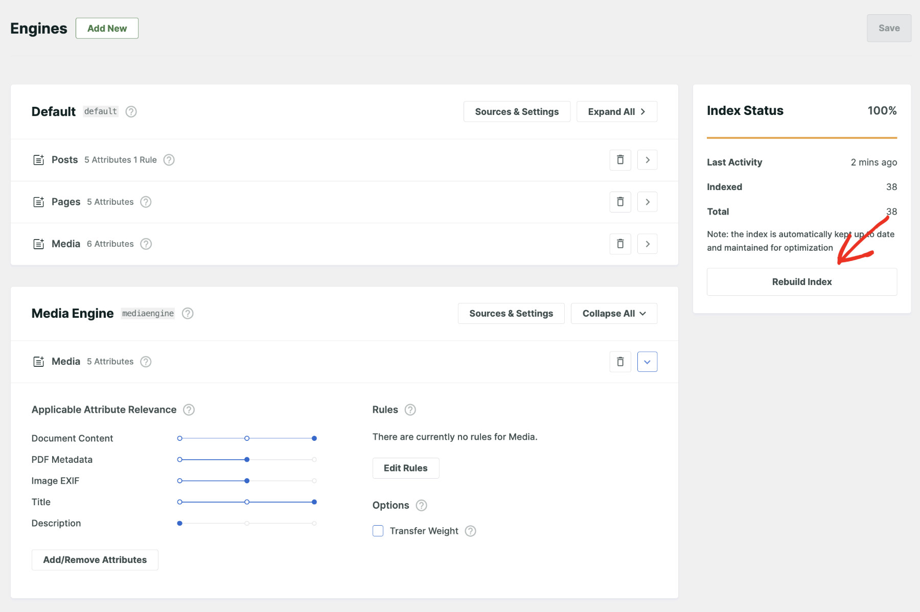 How to make WordPress search media files: Configure Engine Step 7