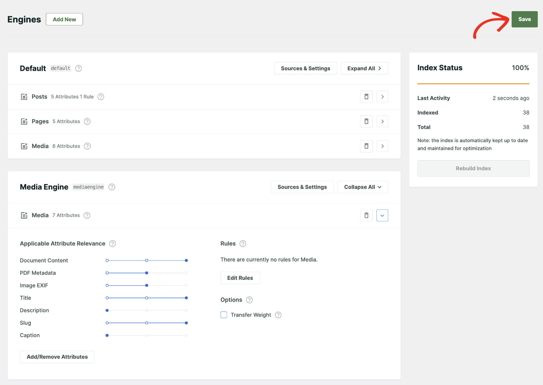 How to make WordPress search media files: Configure Engine Step 6