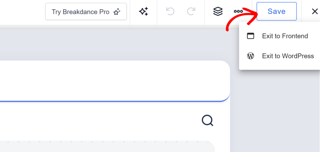 Save form and exit to frontend