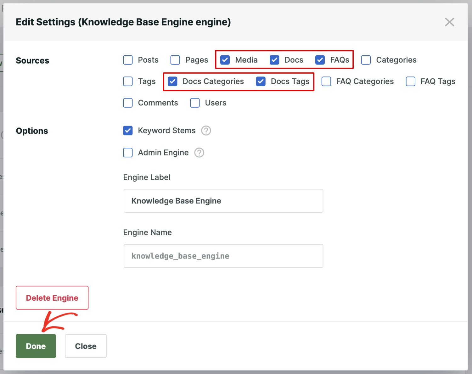 How To Make The Knowledge Base Searchable In WordPress: Creating a new engine step 3