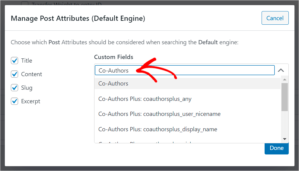 search for Co-Authors custom fields