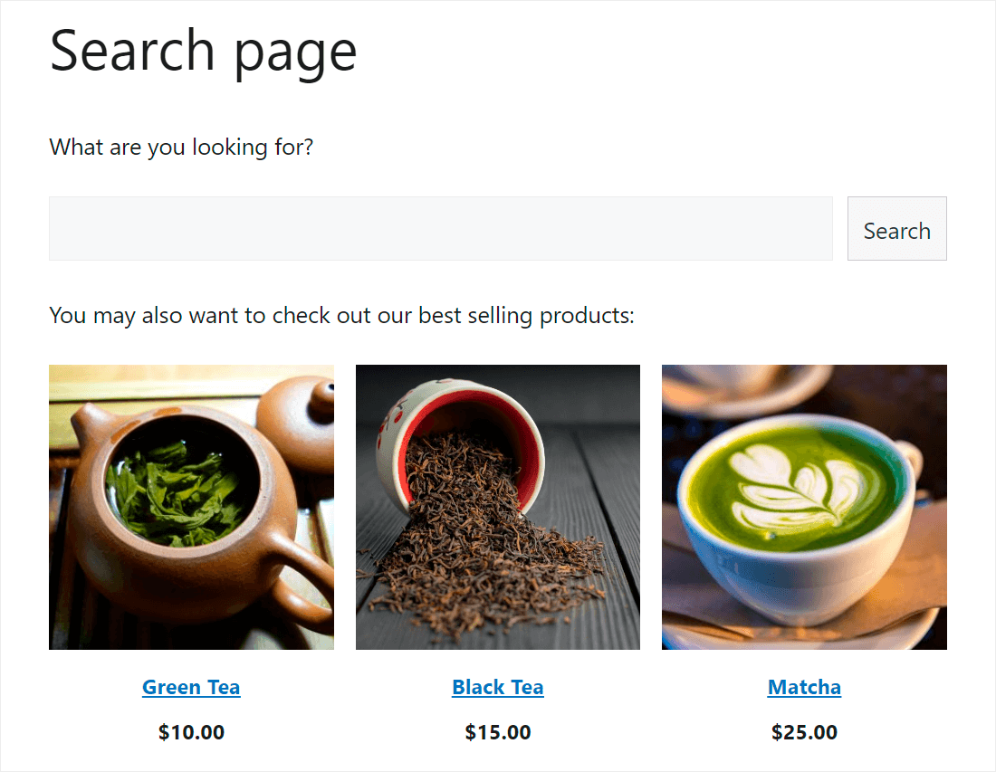 search page with products