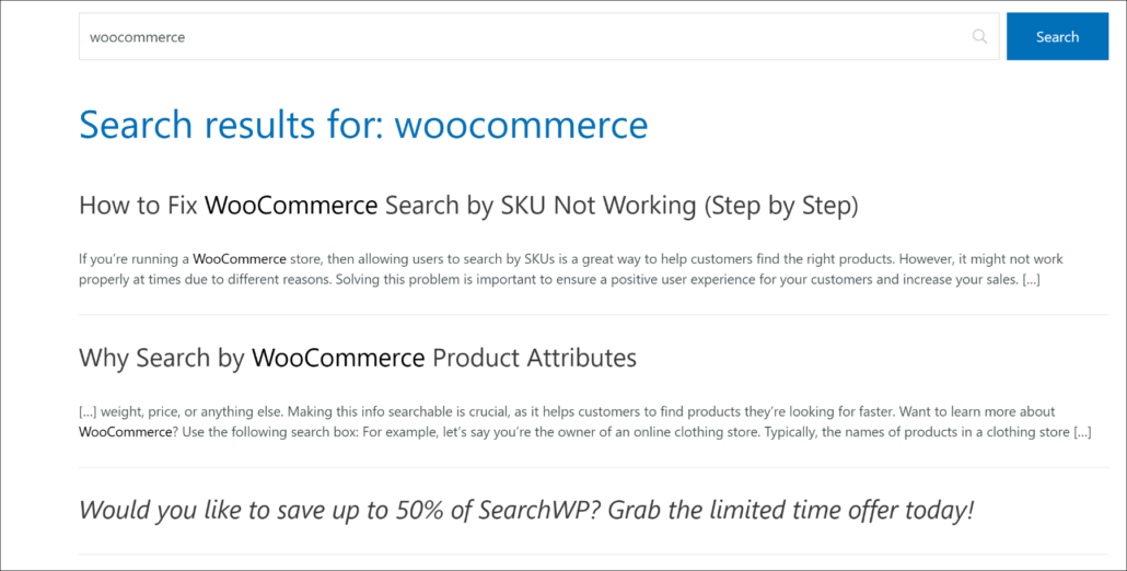 Search results template testing
