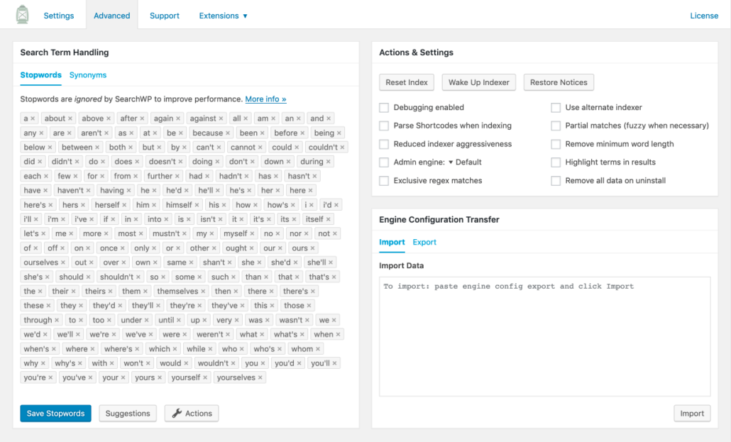 Screenshot of SearchWP Advanced settings