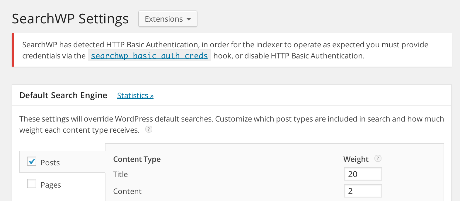 SearchWP HTTP Basic Auth detection