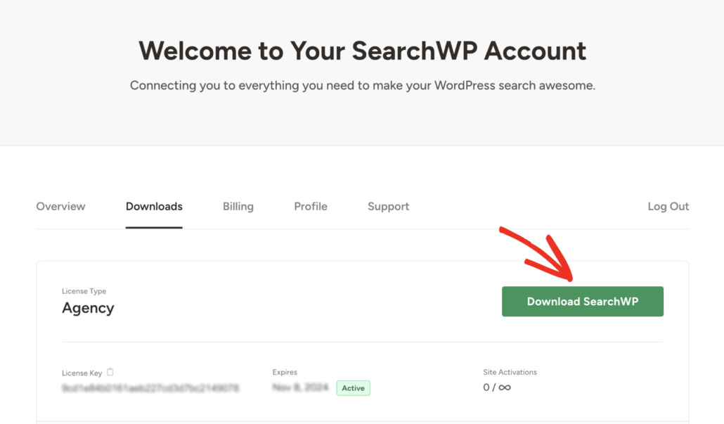 Download SearchWP plugin from account area