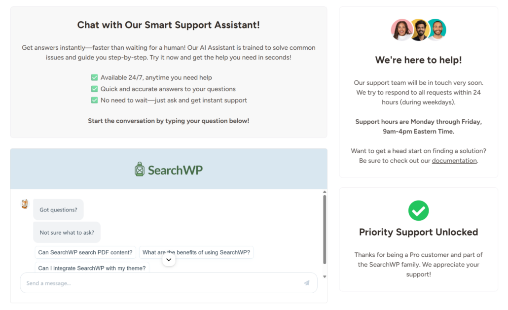 SearchWP support option