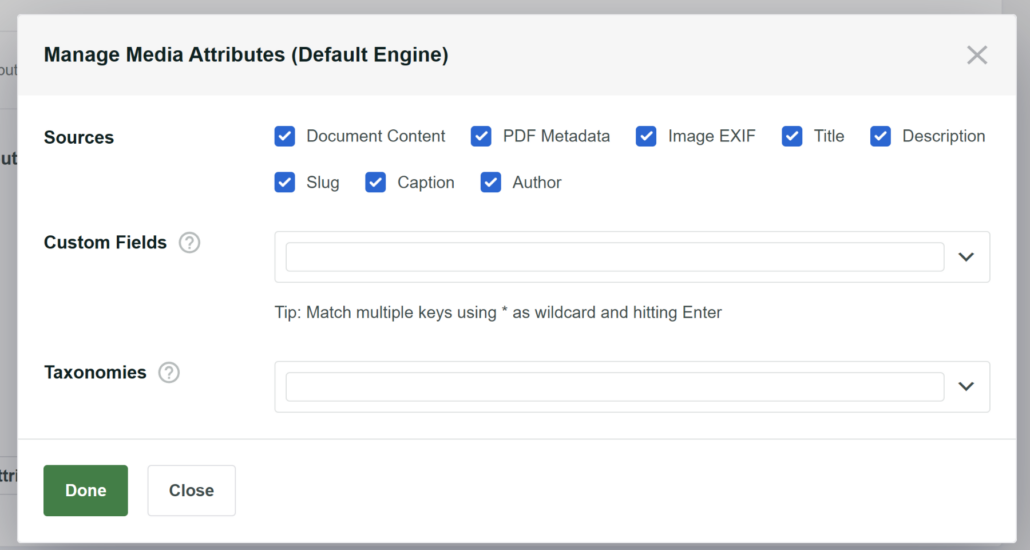 Select attributes for media source