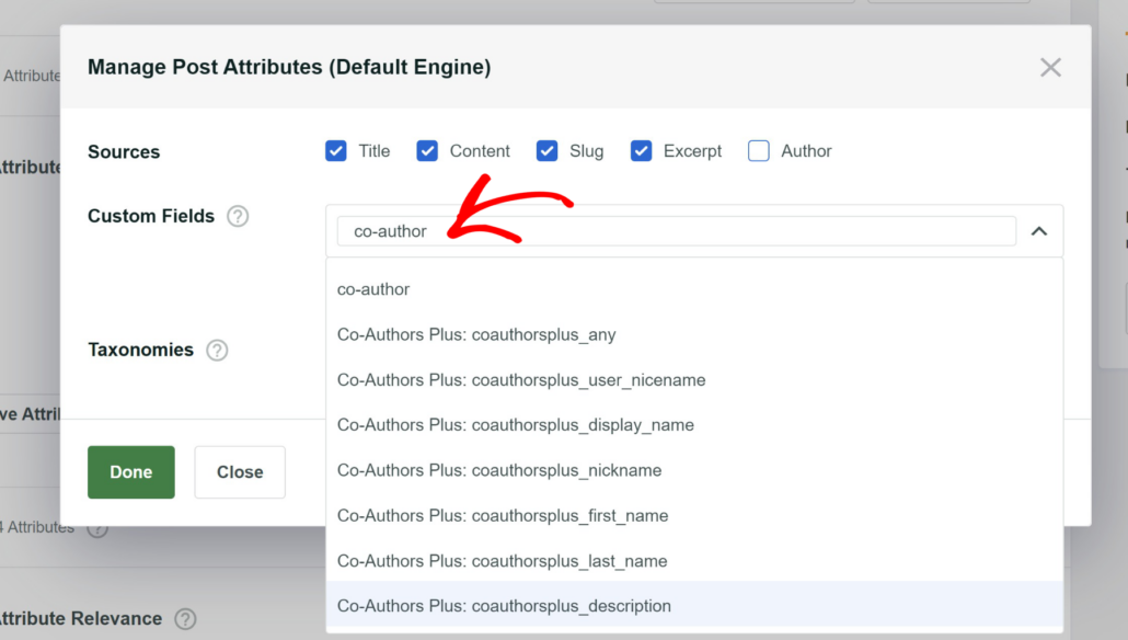 Select Co Author plus custom fields