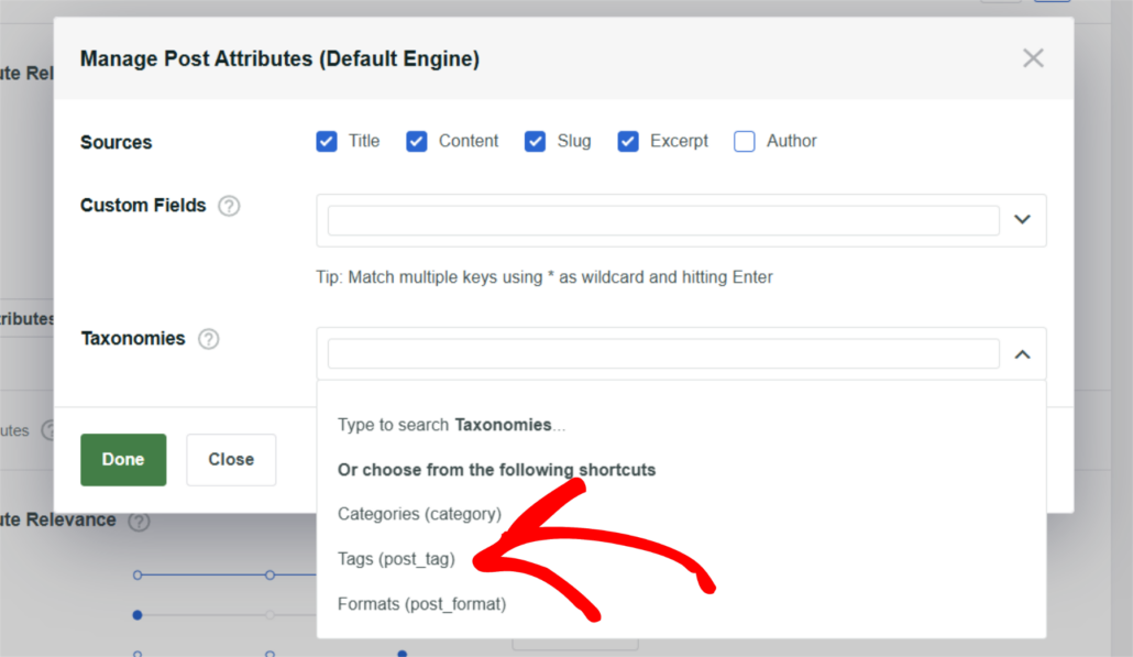 Select post tags