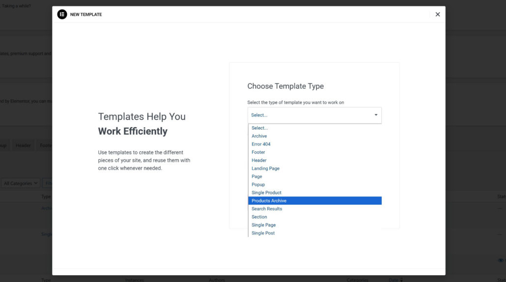 Select product archive template