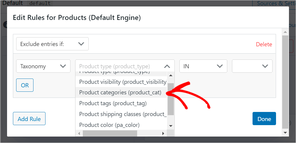 select product categories