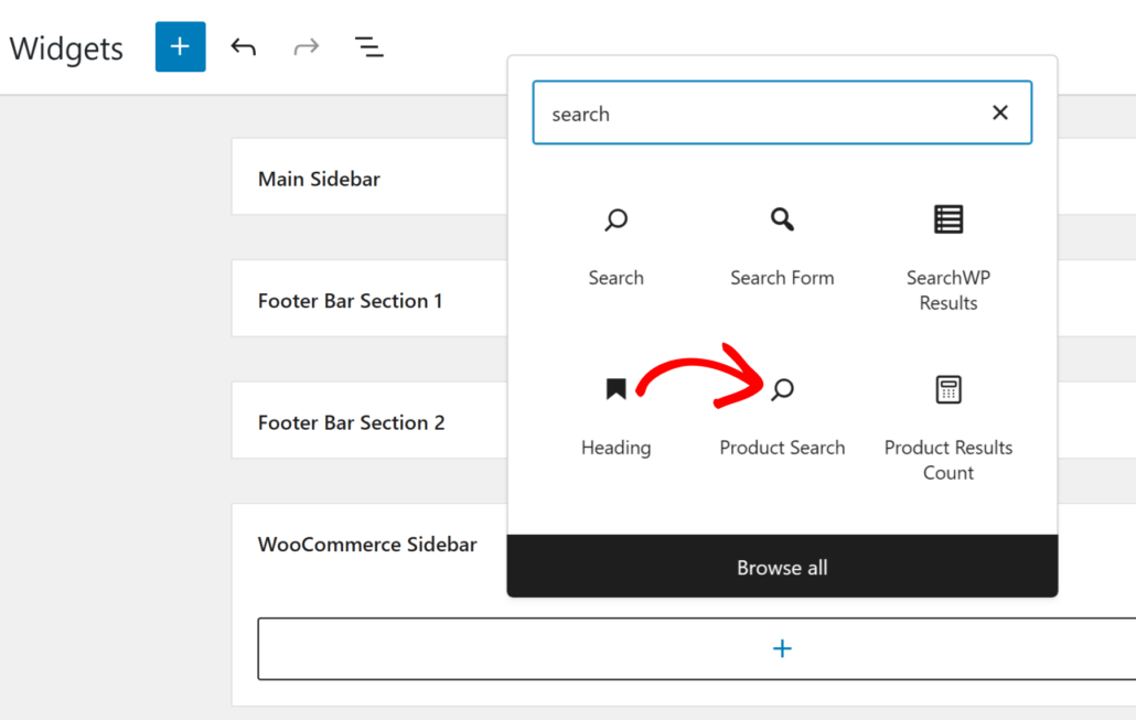 Select product search widget