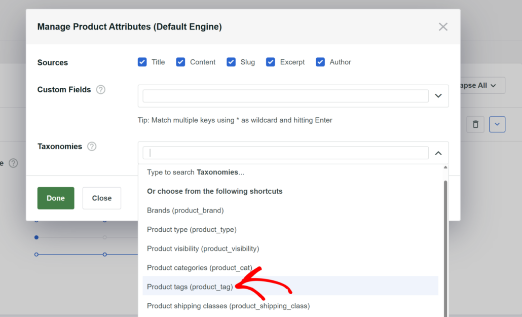 Select product tags