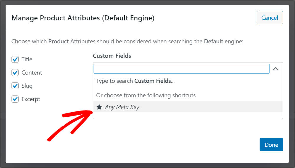 select the any meta key shortcut