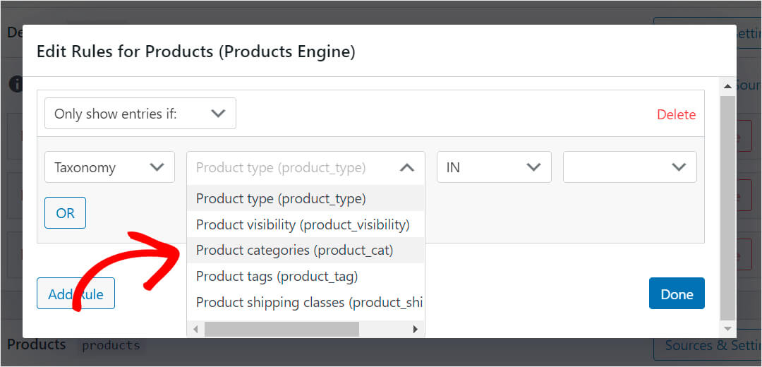 select the product categories attribute