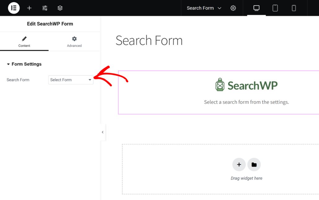 Select the search form to add