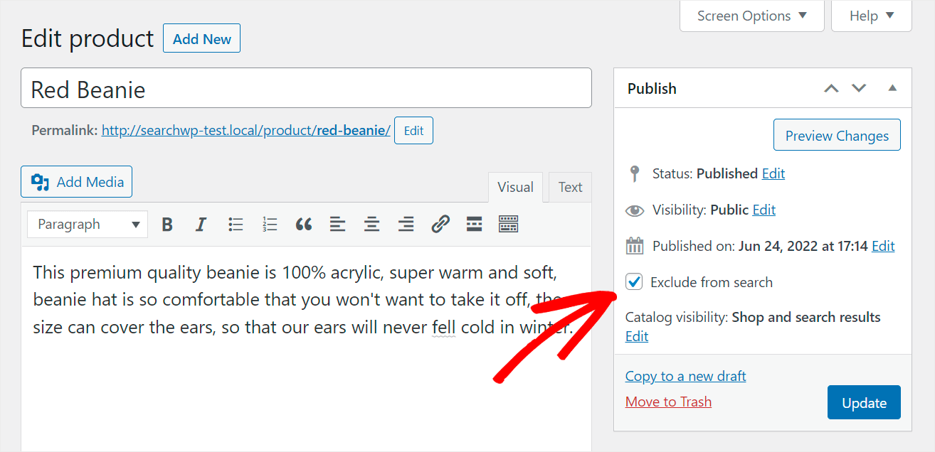 tick the Exclude from search checkbox