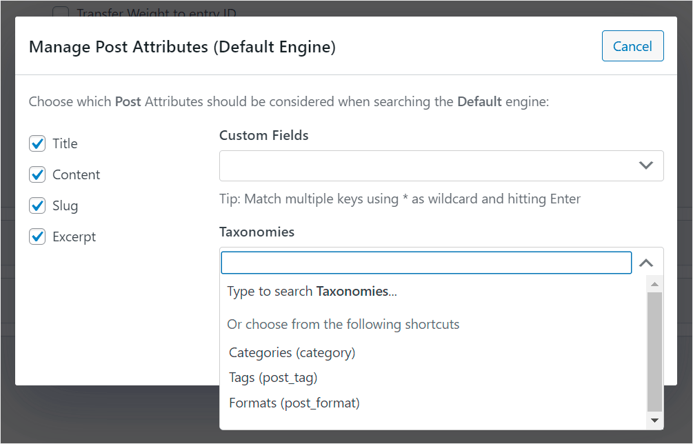 type the name of a taxonomy