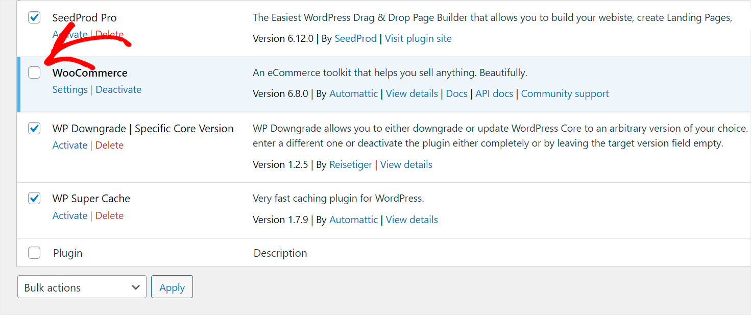 uncheck WooCommerce