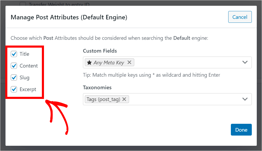 uncheck the default attributes