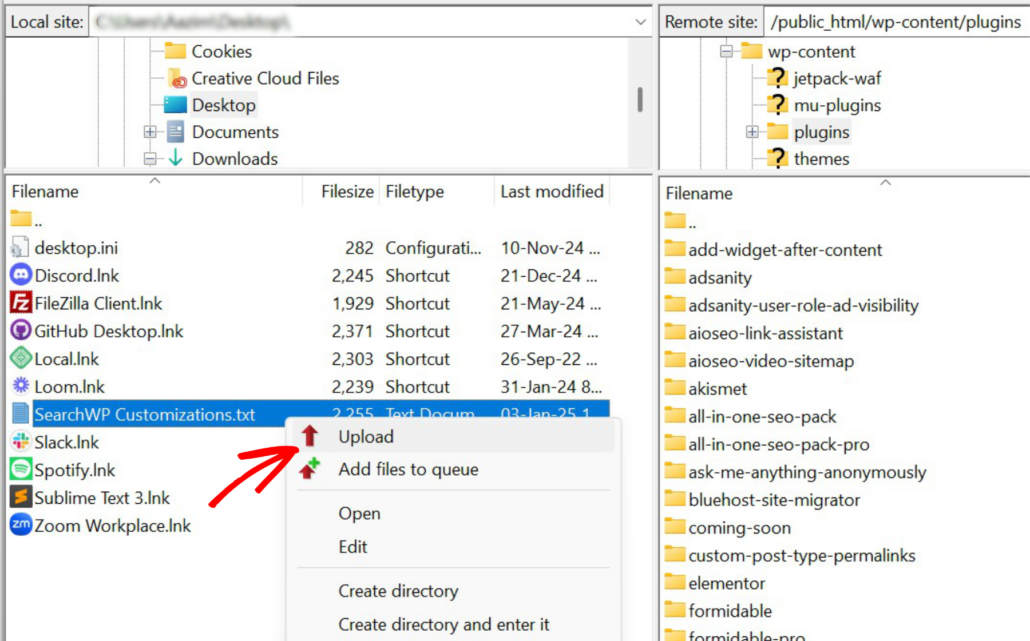 Upload SearchWP customizations plugin