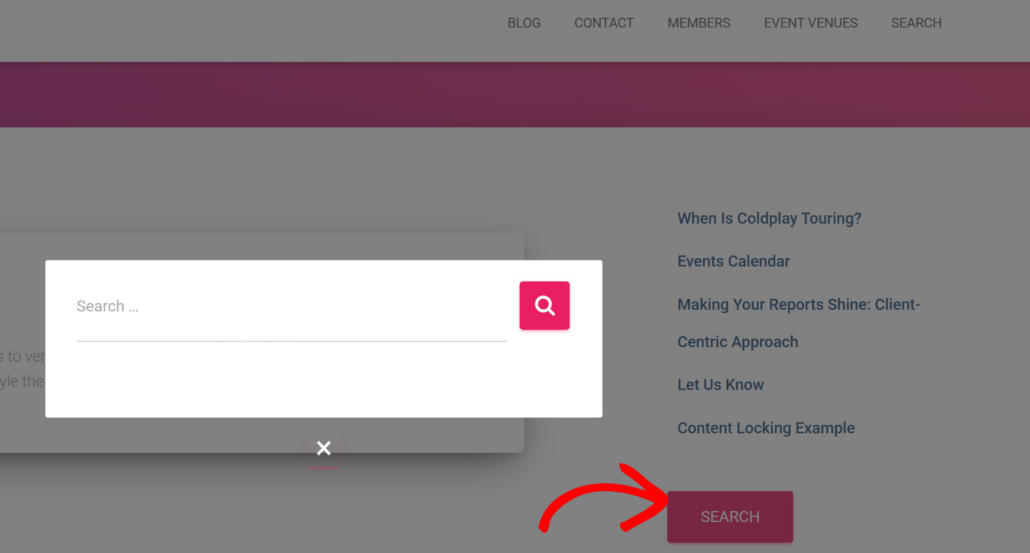 View search modal in sidebar