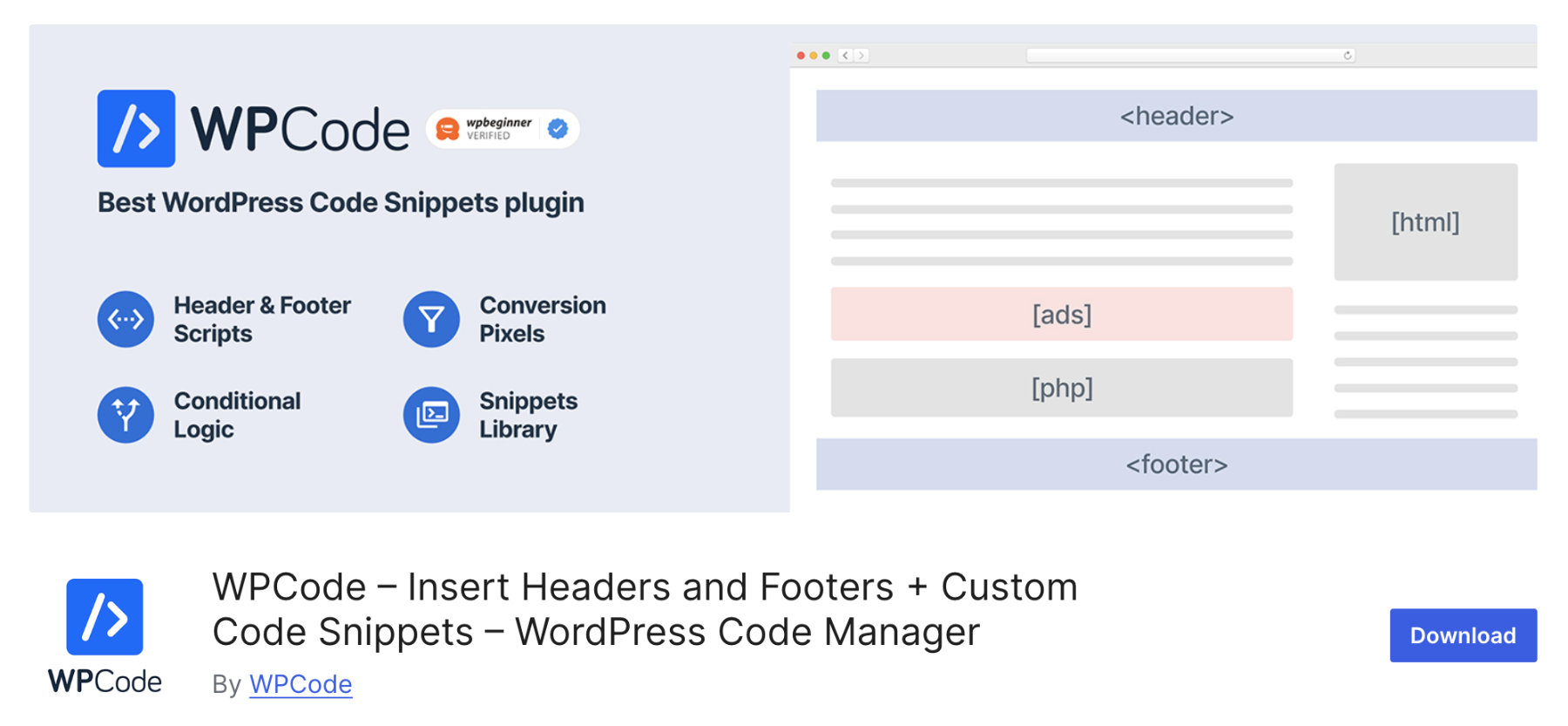 How To Disable The Search Feature In WordPress: WPCode Plugin As Shown In WordPress Plugin Directory 